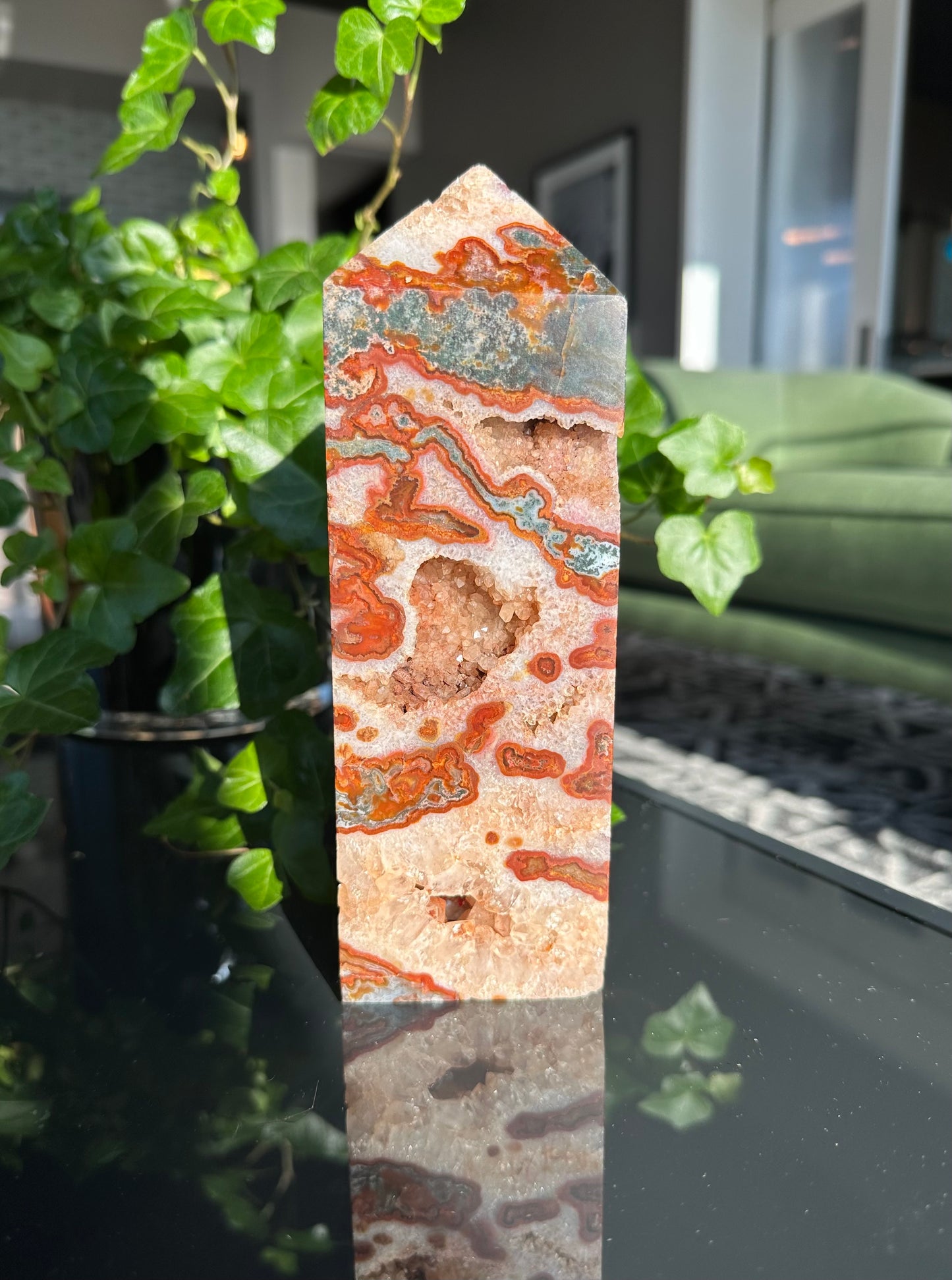 Large Red Moss Agate Tower