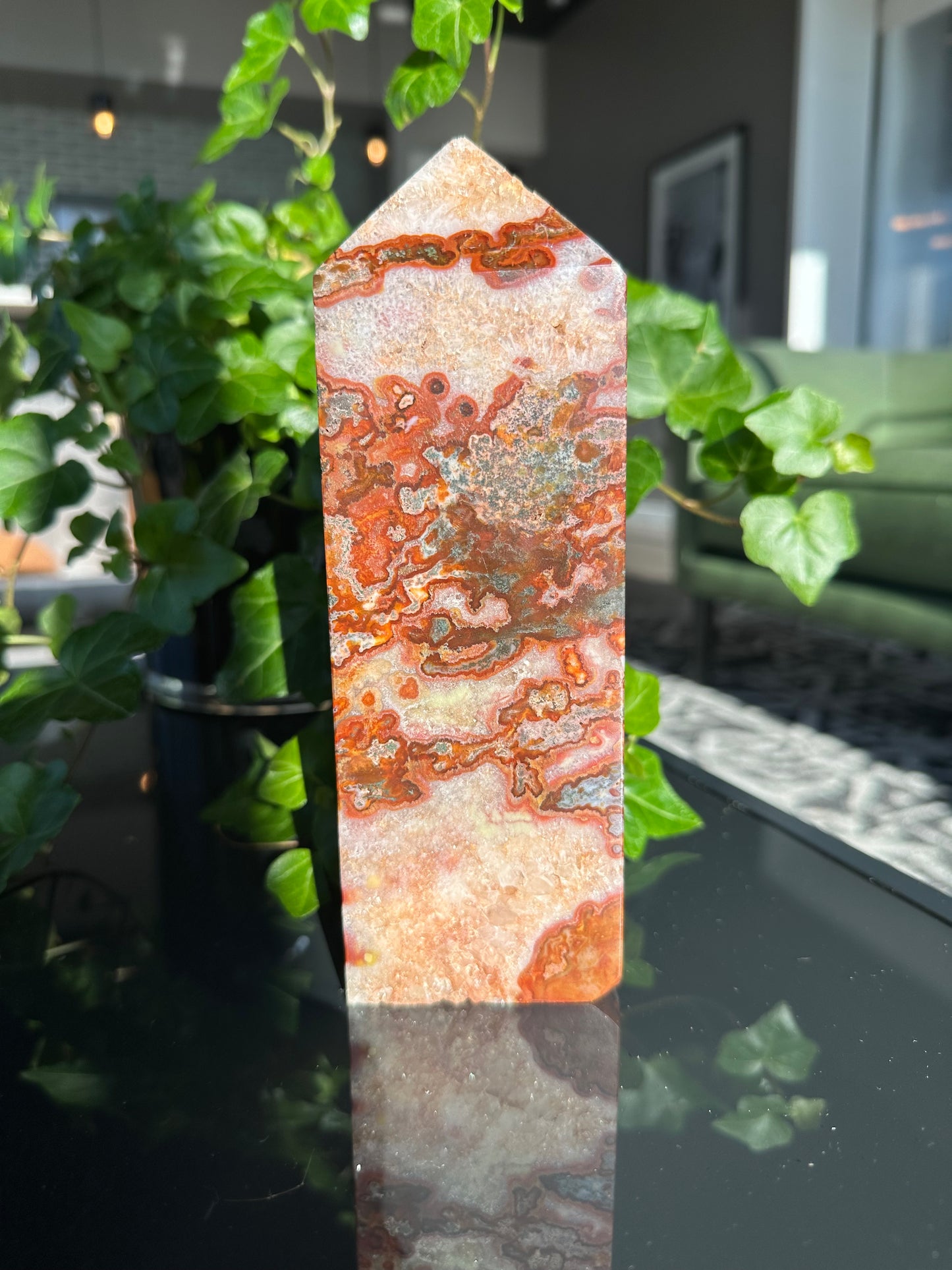 Large Red Moss Agate Tower