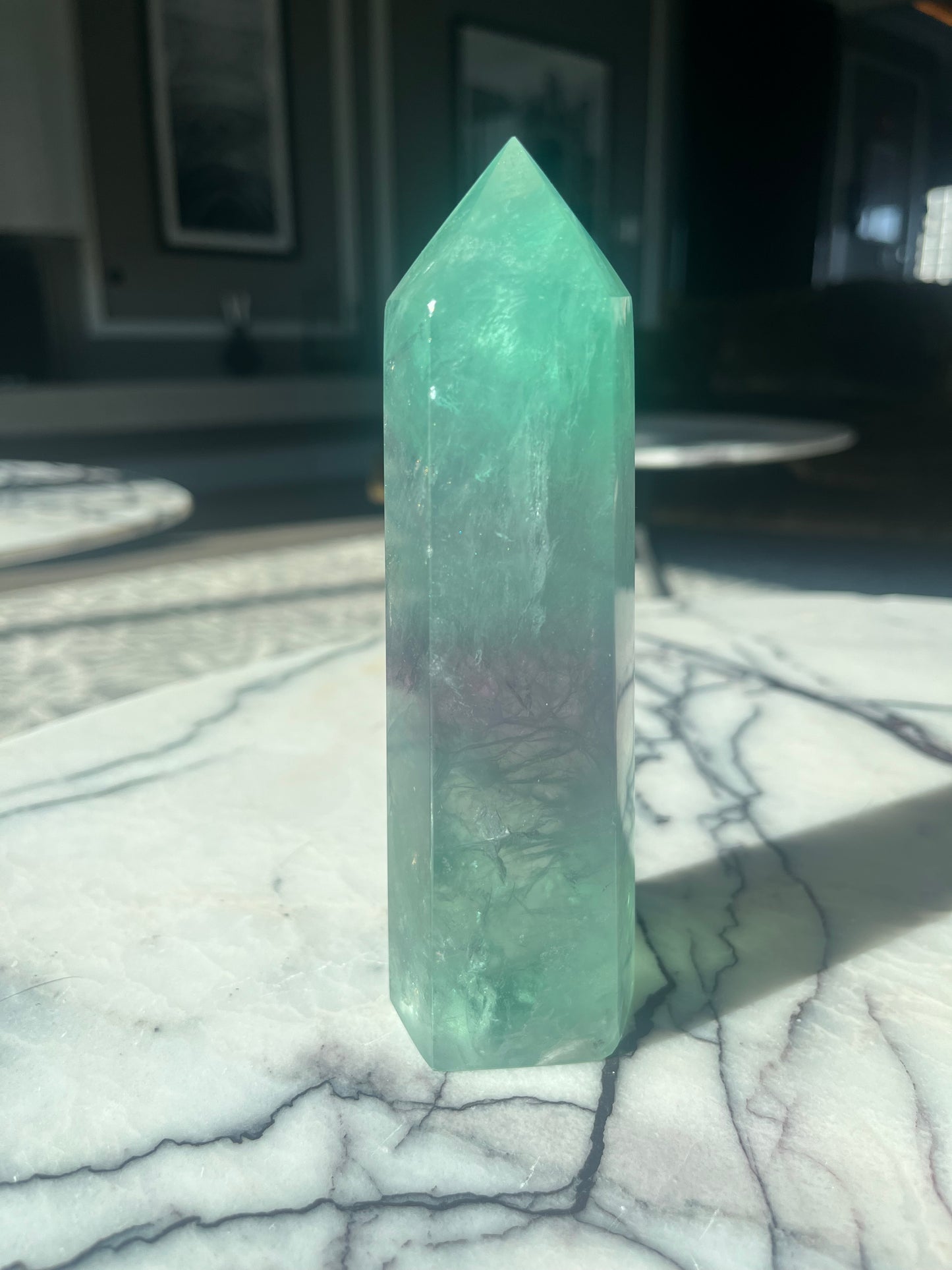 Green and Purple Fluorite Tower (highest clarity)