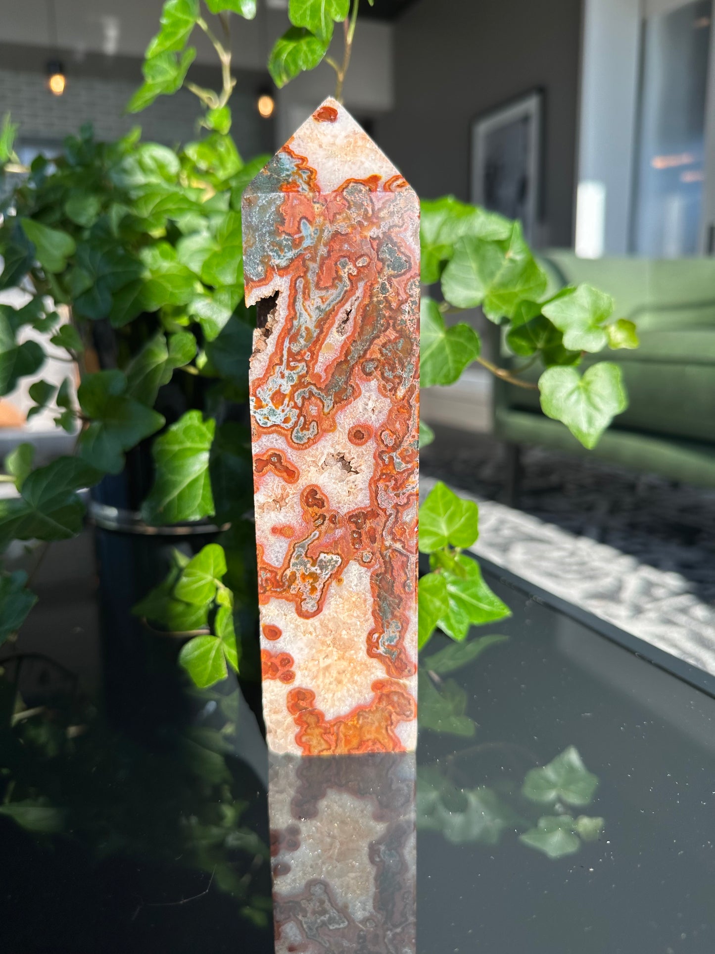 Large Red Moss Agate Tower