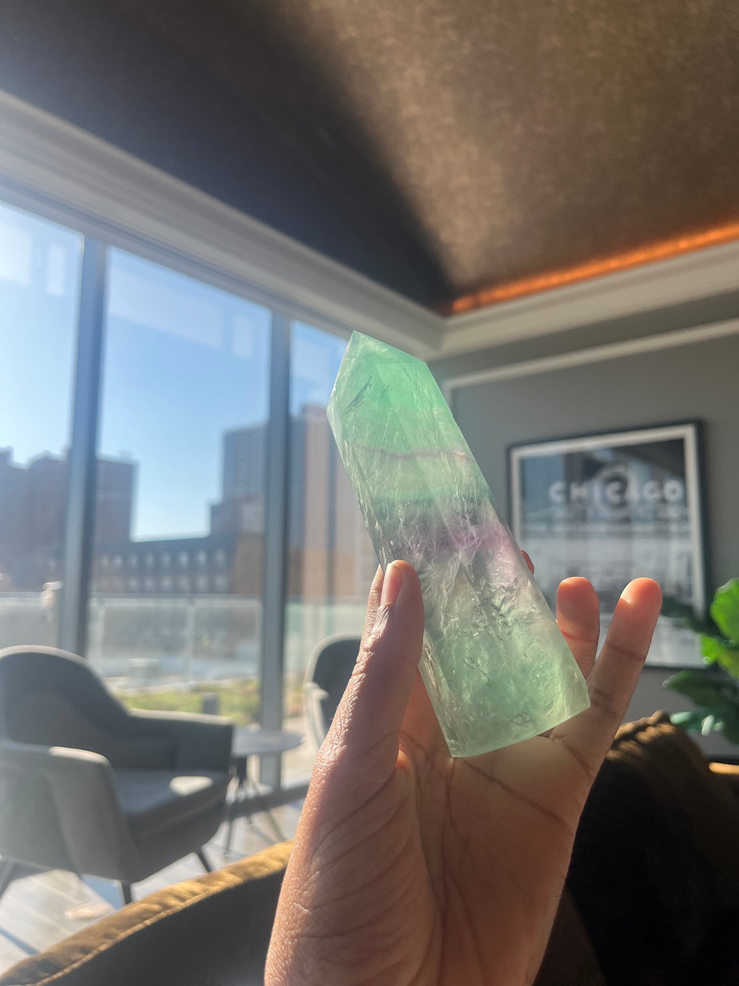 Green and Purple Fluorite Tower (highest clarity)