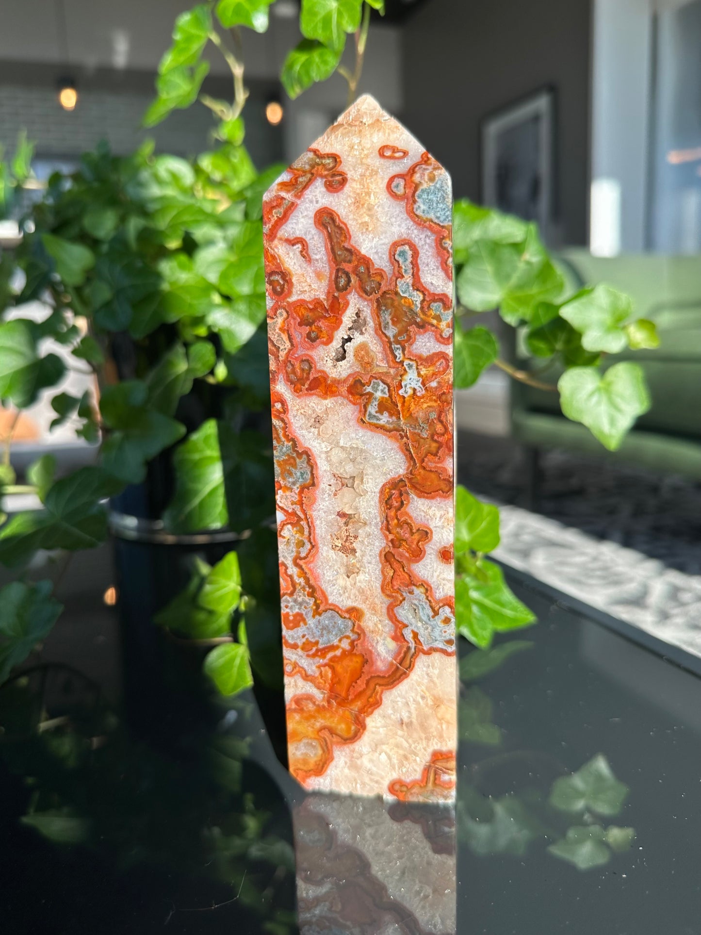 Large Red Moss Agate Tower