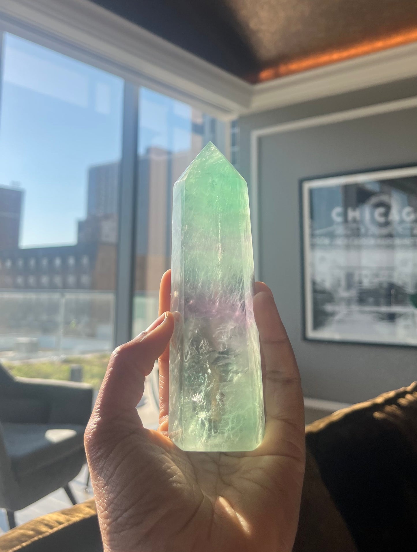 Green and Purple Fluorite Tower (highest clarity)