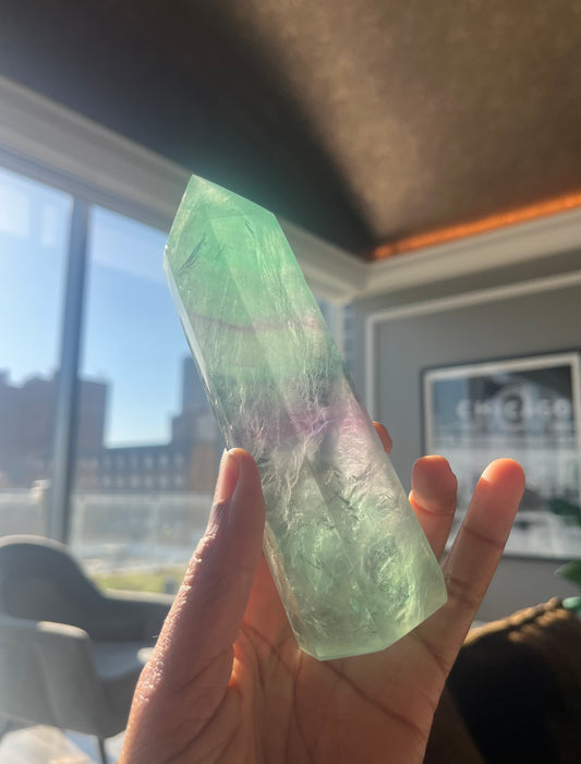 Green and Purple Fluorite Tower (highest clarity)