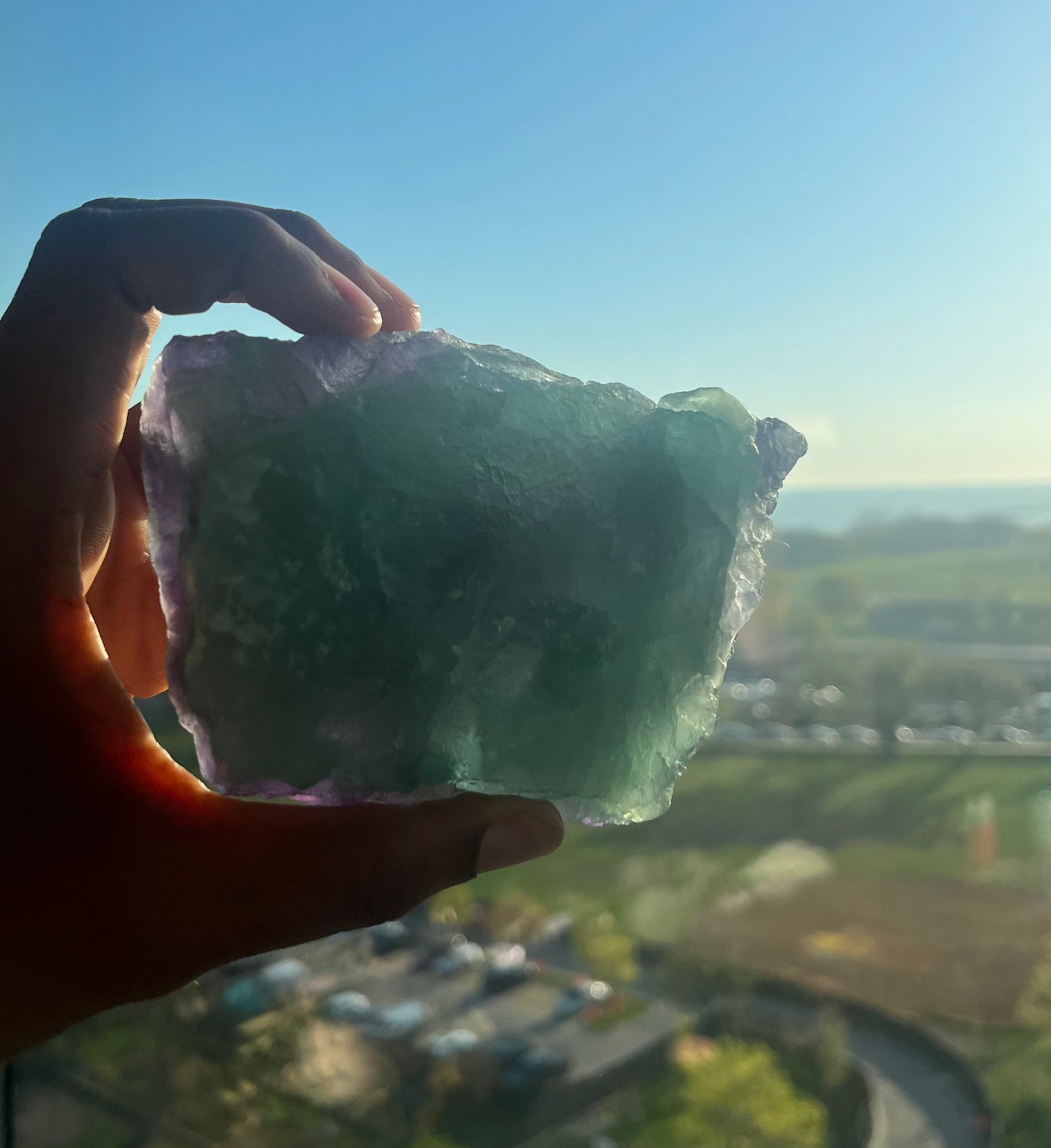 Green and Purple natural geometric Fluorite