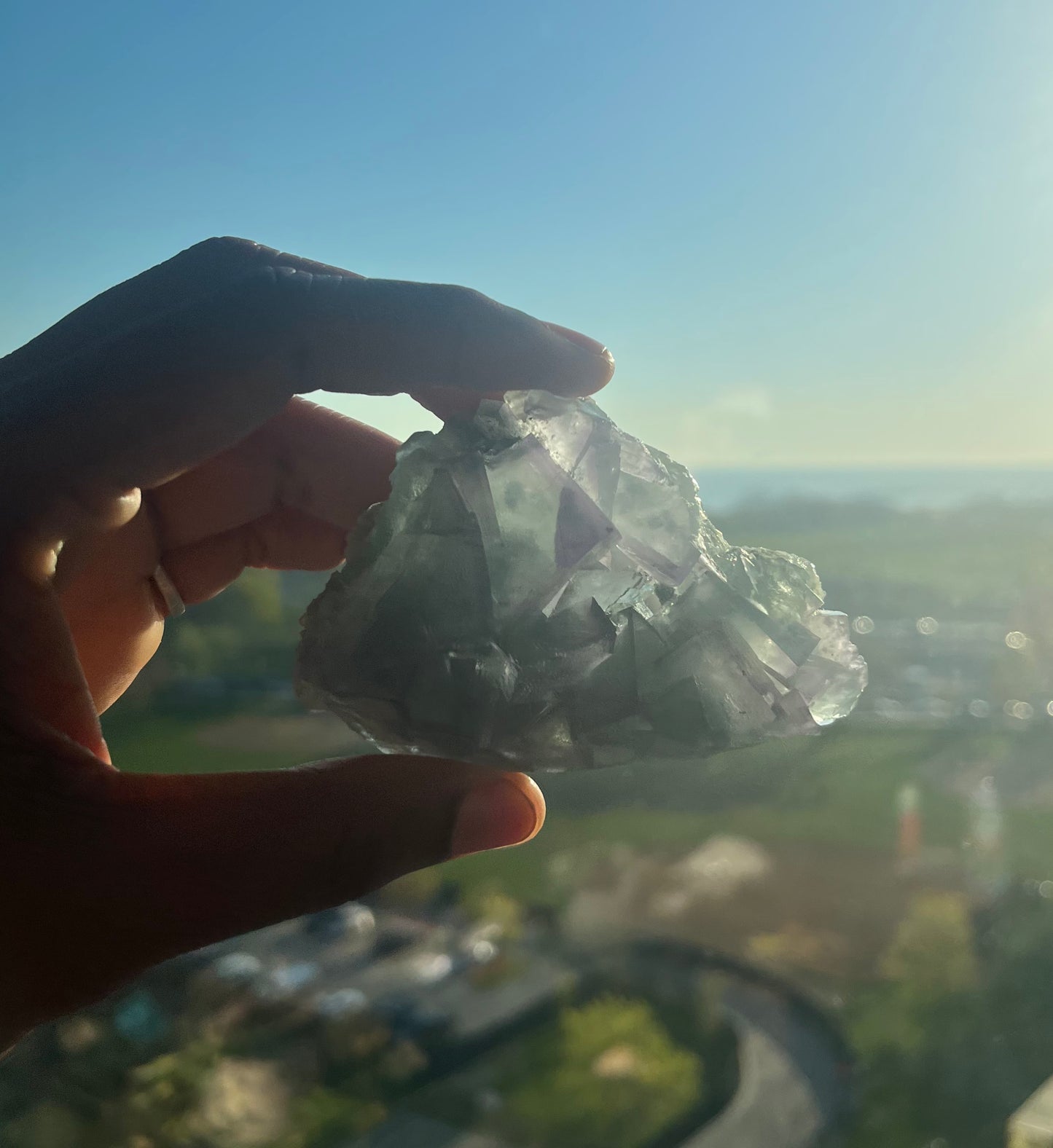 Green and Purple natural geometric Fluorite