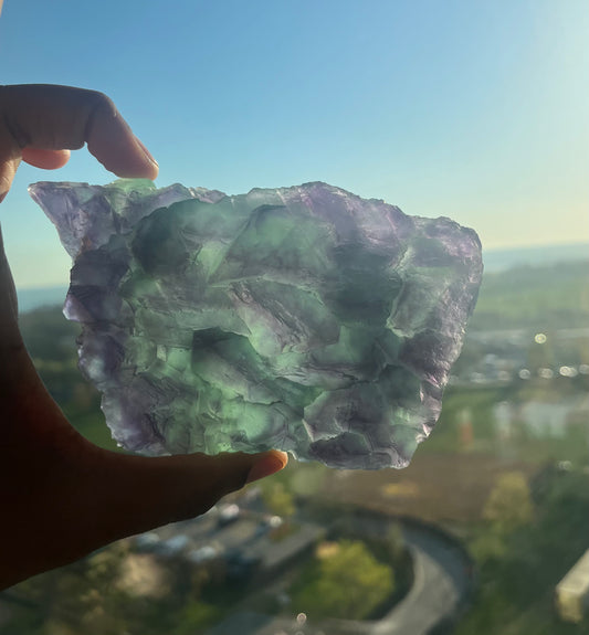 Green and Purple natural geometric Fluorite