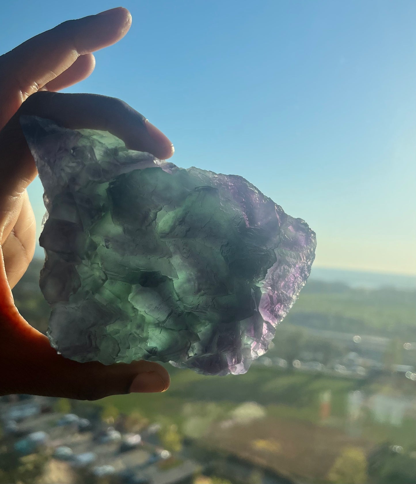 Green and Purple natural geometric Fluorite