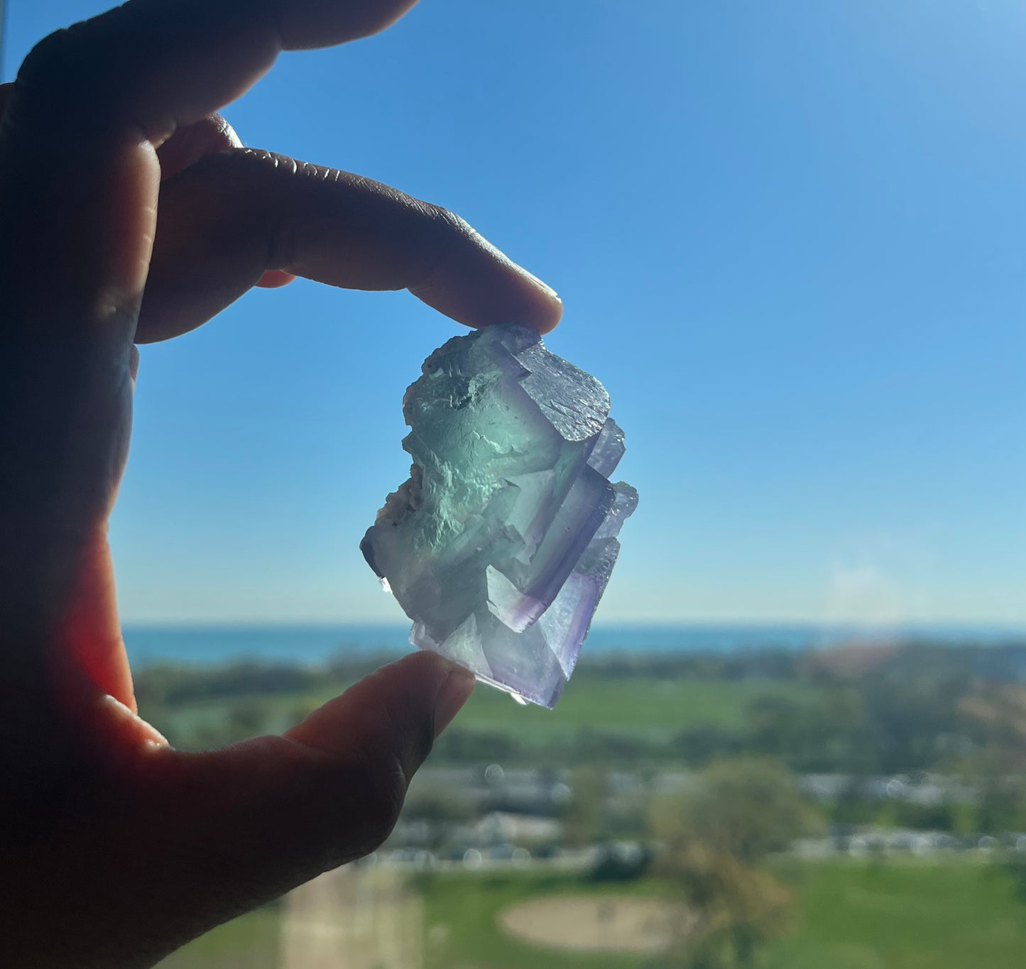 Green and Purple natural geometric Fluorite