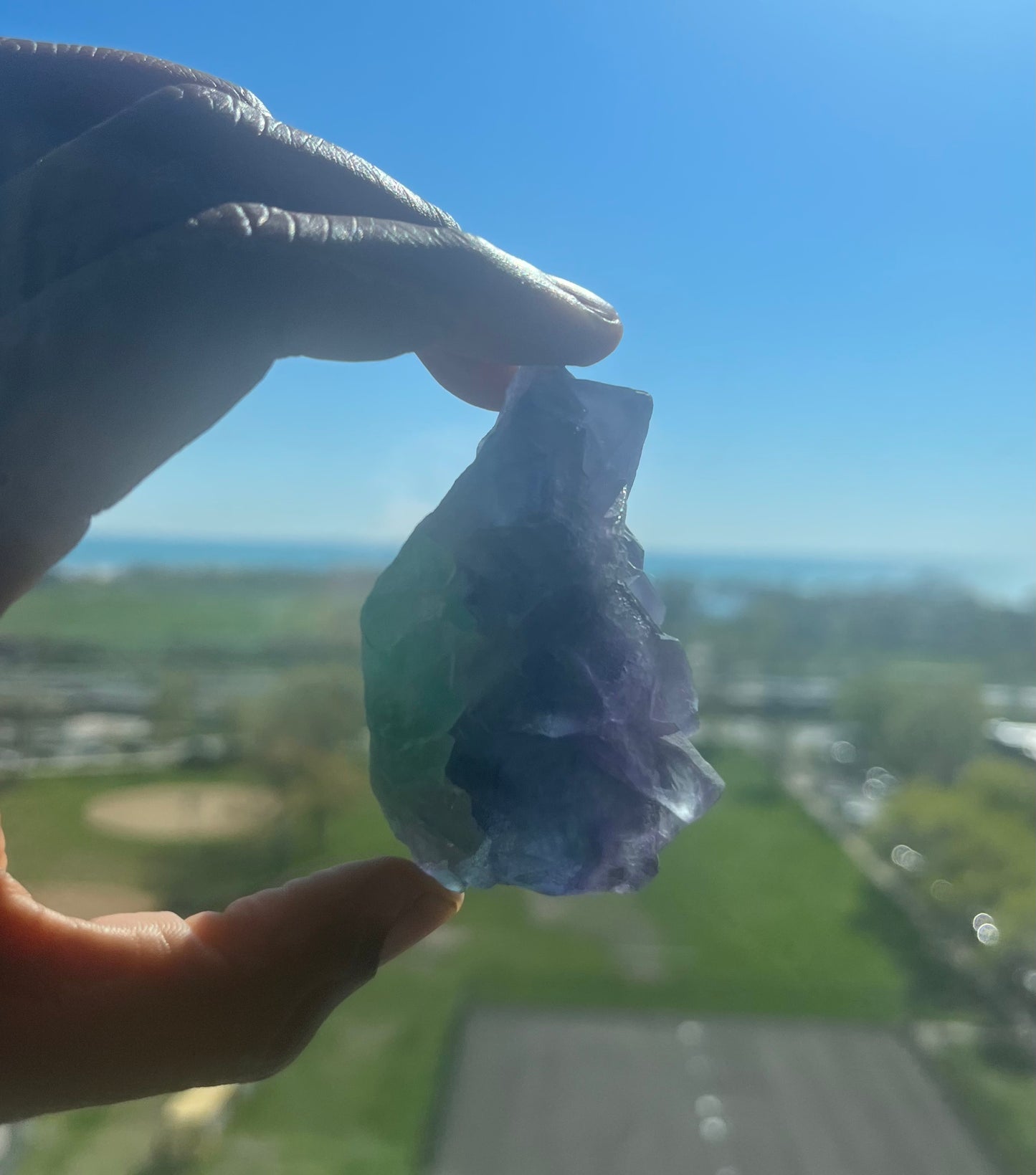 Green and Purple natural geometric Fluorite