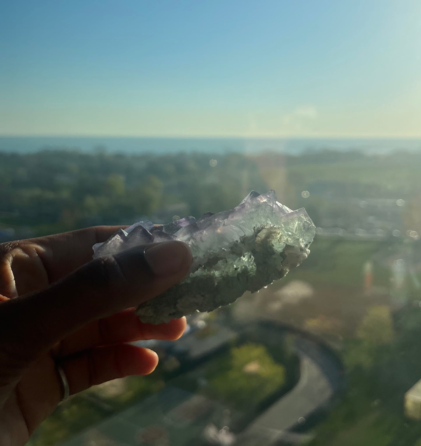 Green and Purple natural geometric Fluorite