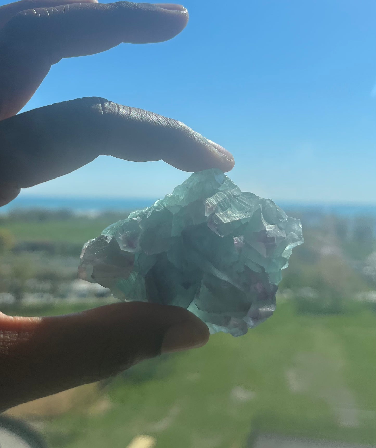 Green and purple natural geometric Fluorite