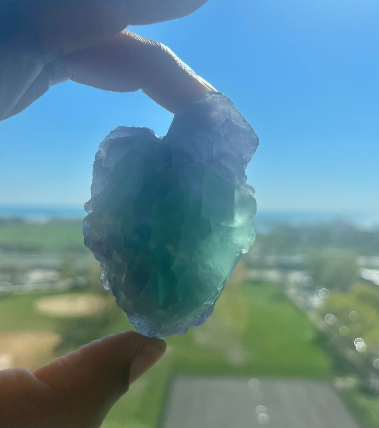 Green and Purple natural geometric Fluorite