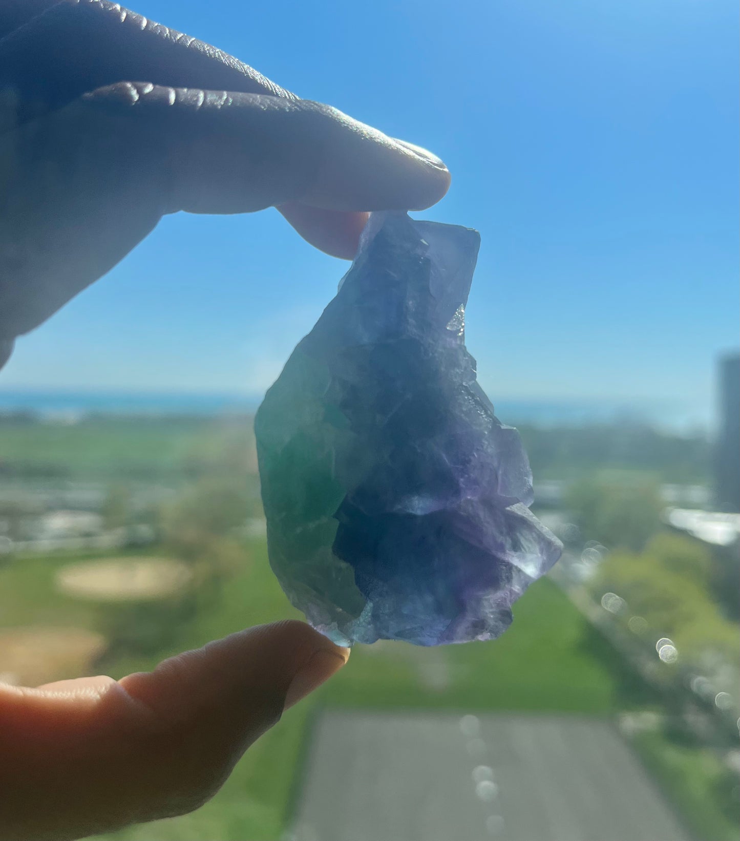 Green and Purple natural geometric Fluorite