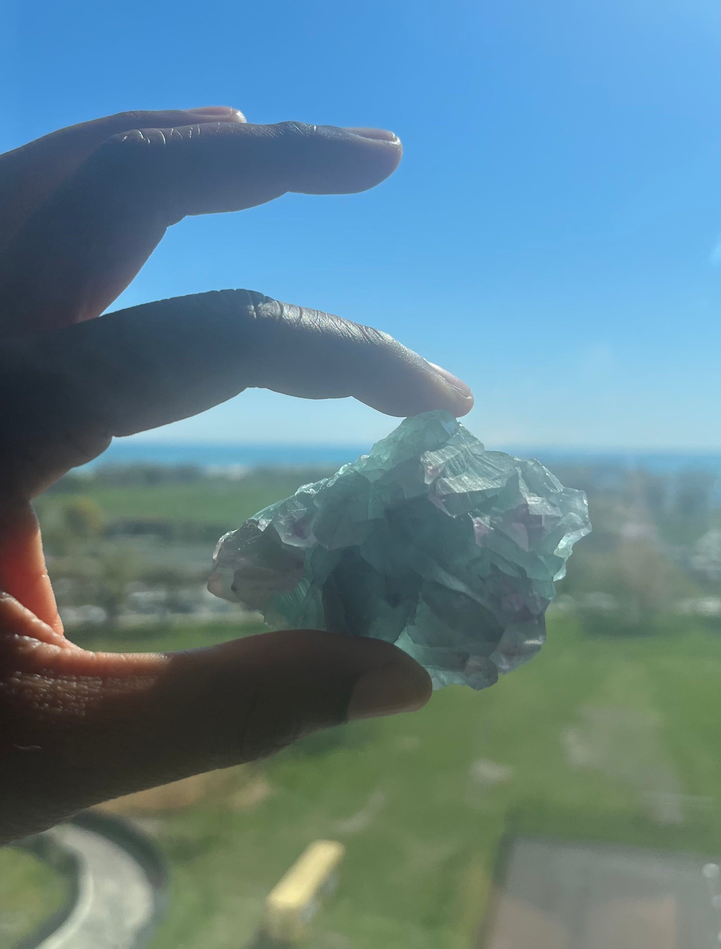 Green and purple natural geometric Fluorite