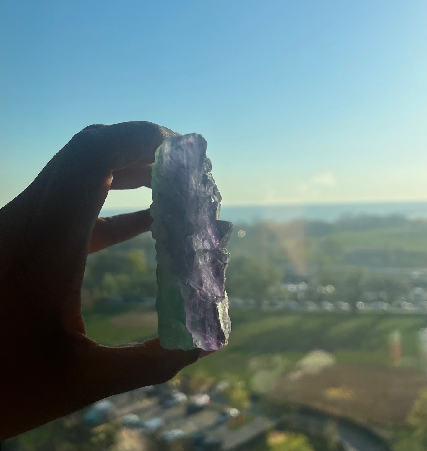 Green and Purple natural geometric Fluorite