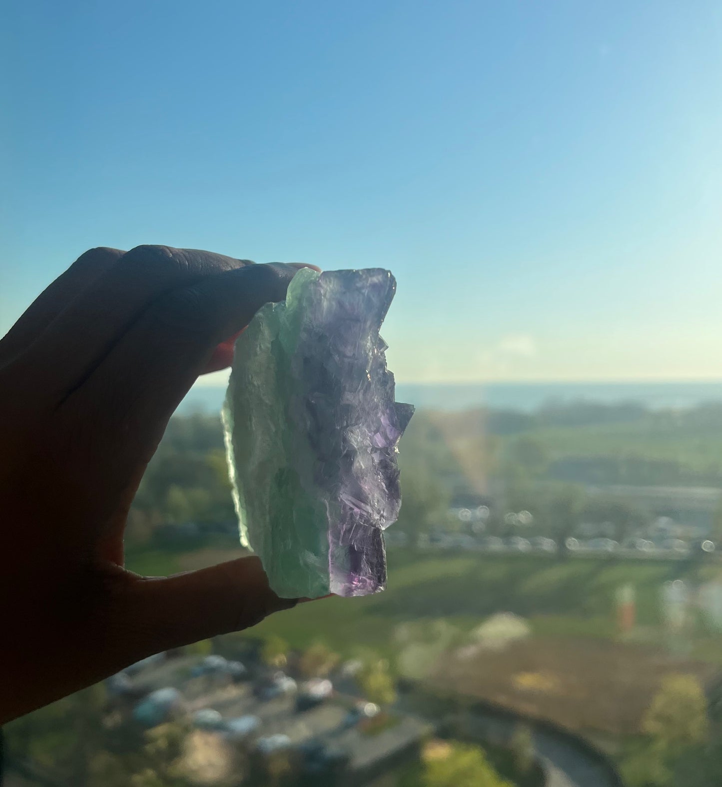 Green and Purple natural geometric Fluorite