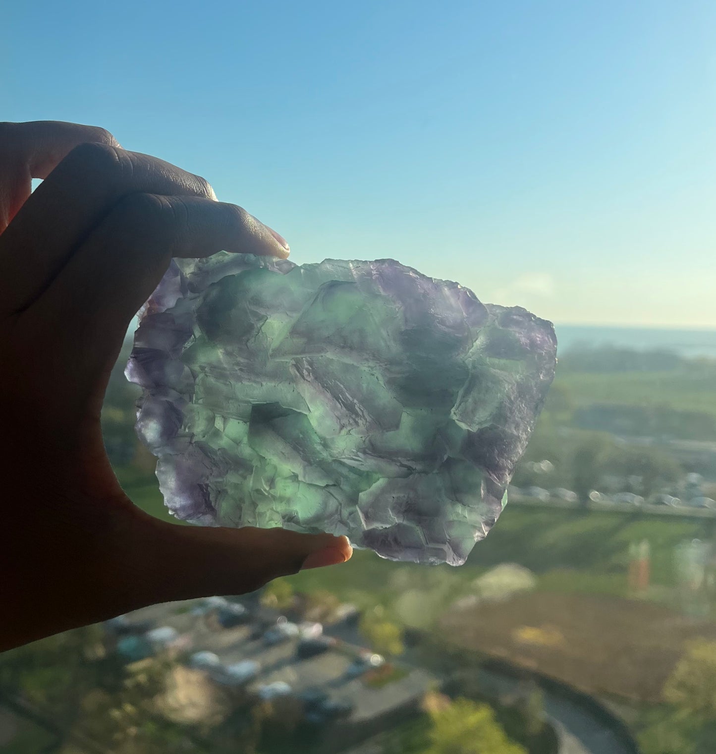 Green and Purple natural geometric Fluorite