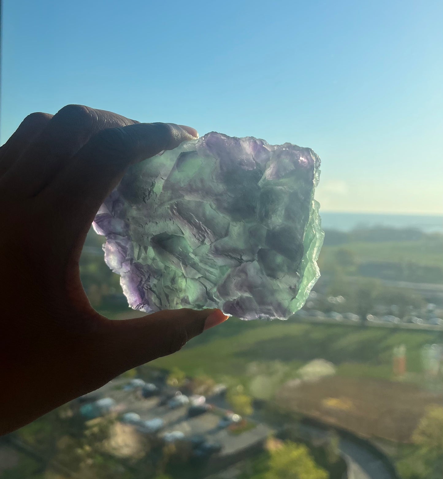 Green and Purple natural geometric Fluorite