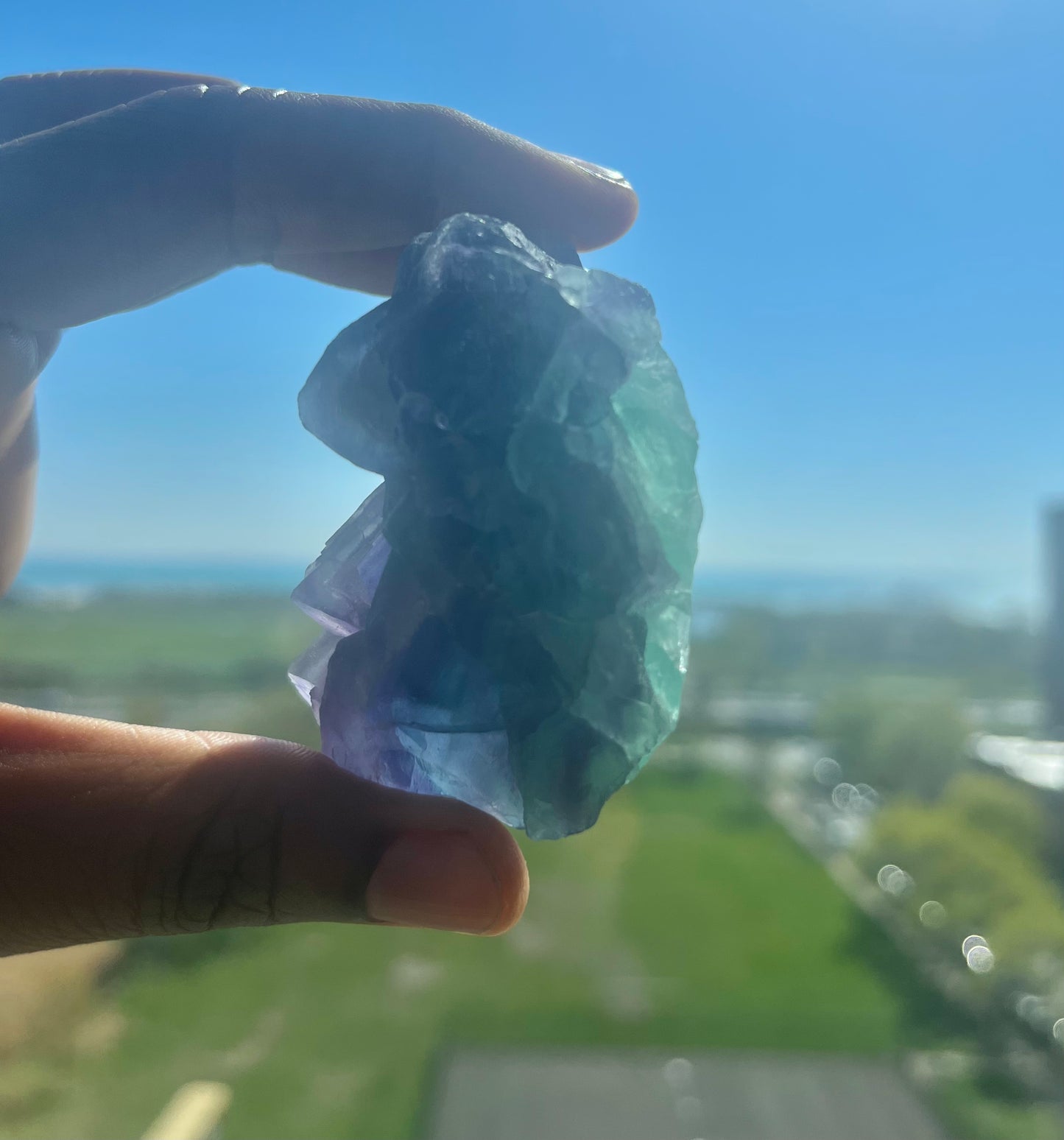 Green and Purple natural geometric Fluorite