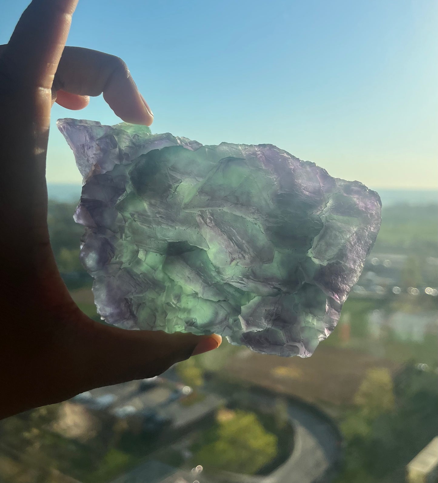 Green and Purple natural geometric Fluorite