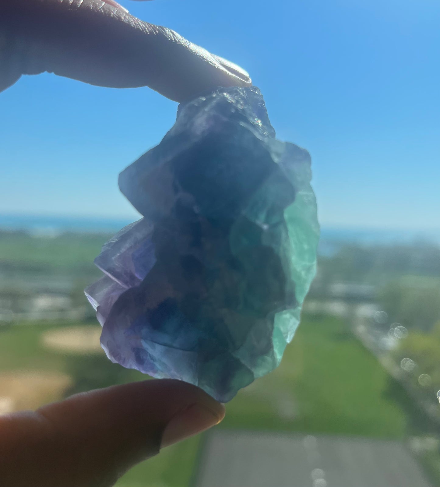 Green and Purple natural geometric Fluorite