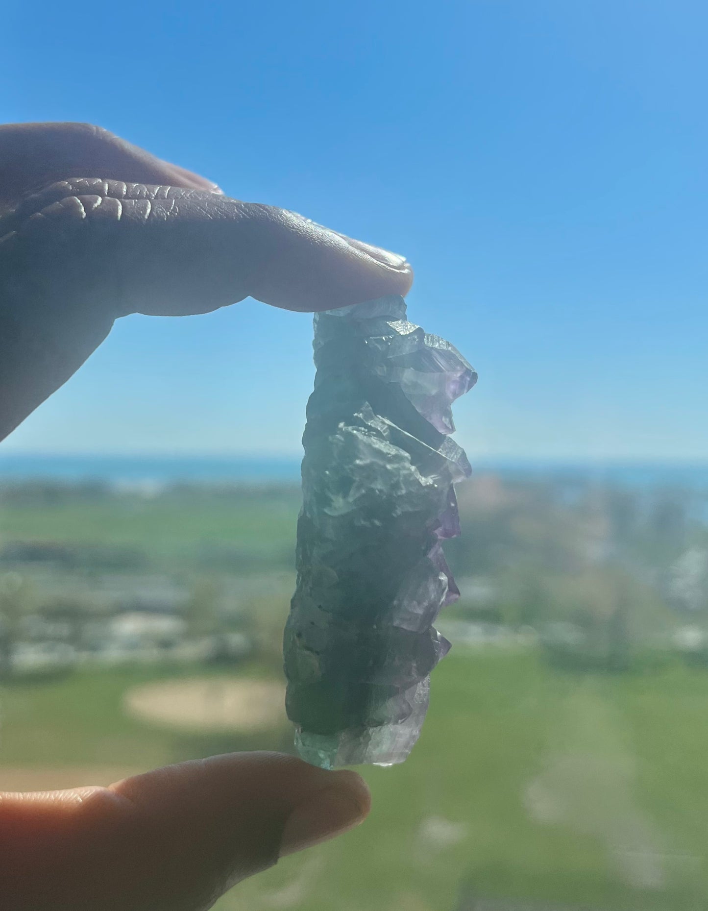 Green and purple natural geometric Fluorite