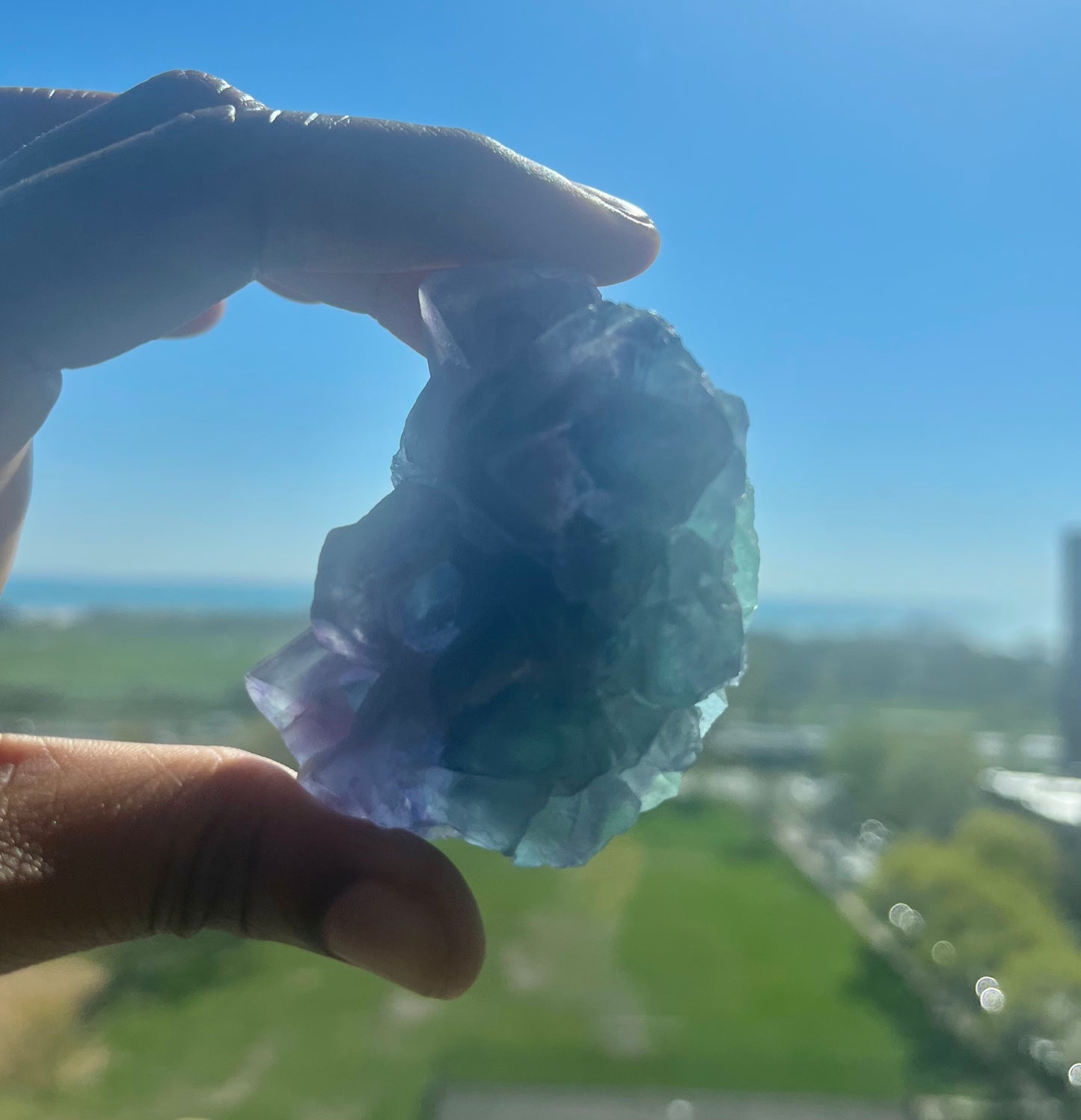 Green and Purple natural geometric Fluorite