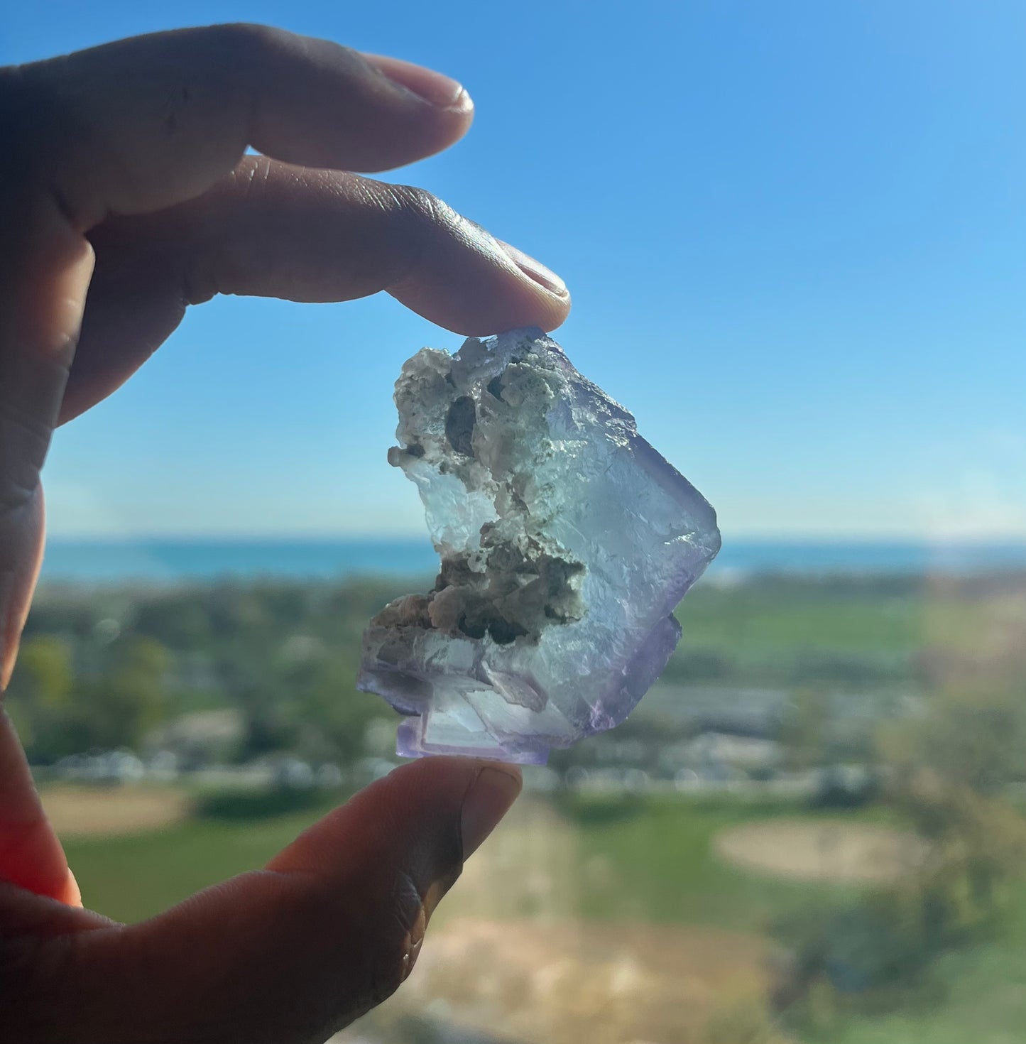 Green and Purple natural geometric Fluorite