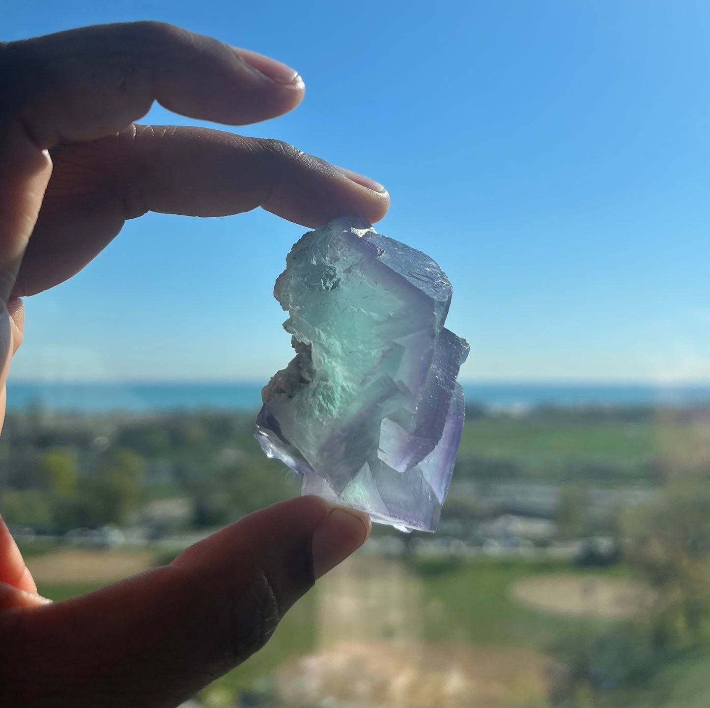 Green and Purple natural geometric Fluorite