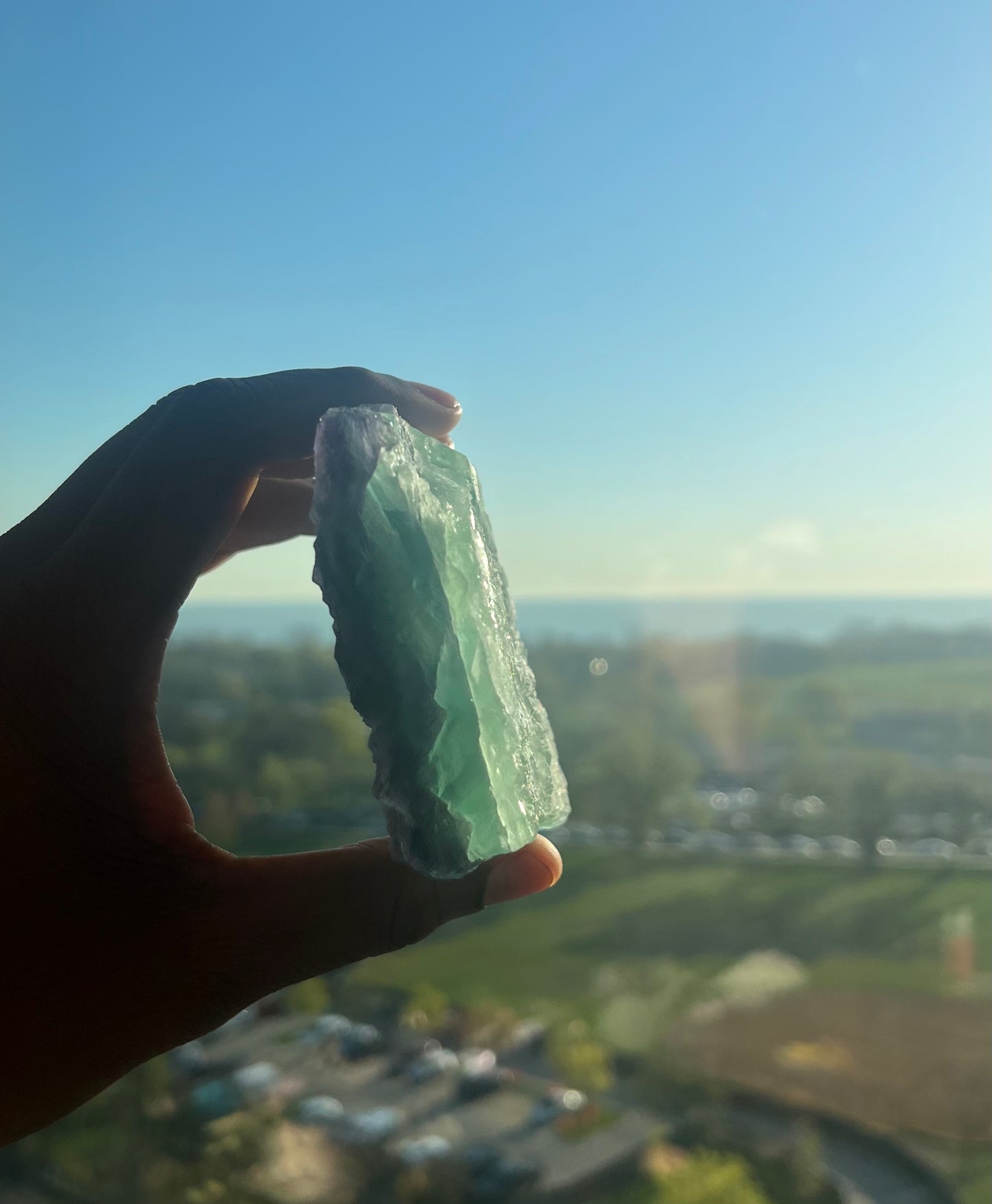 Green and Purple natural geometric Fluorite