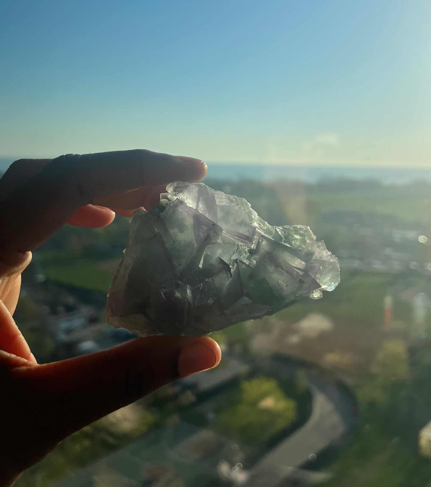 Green and Purple natural geometric Fluorite