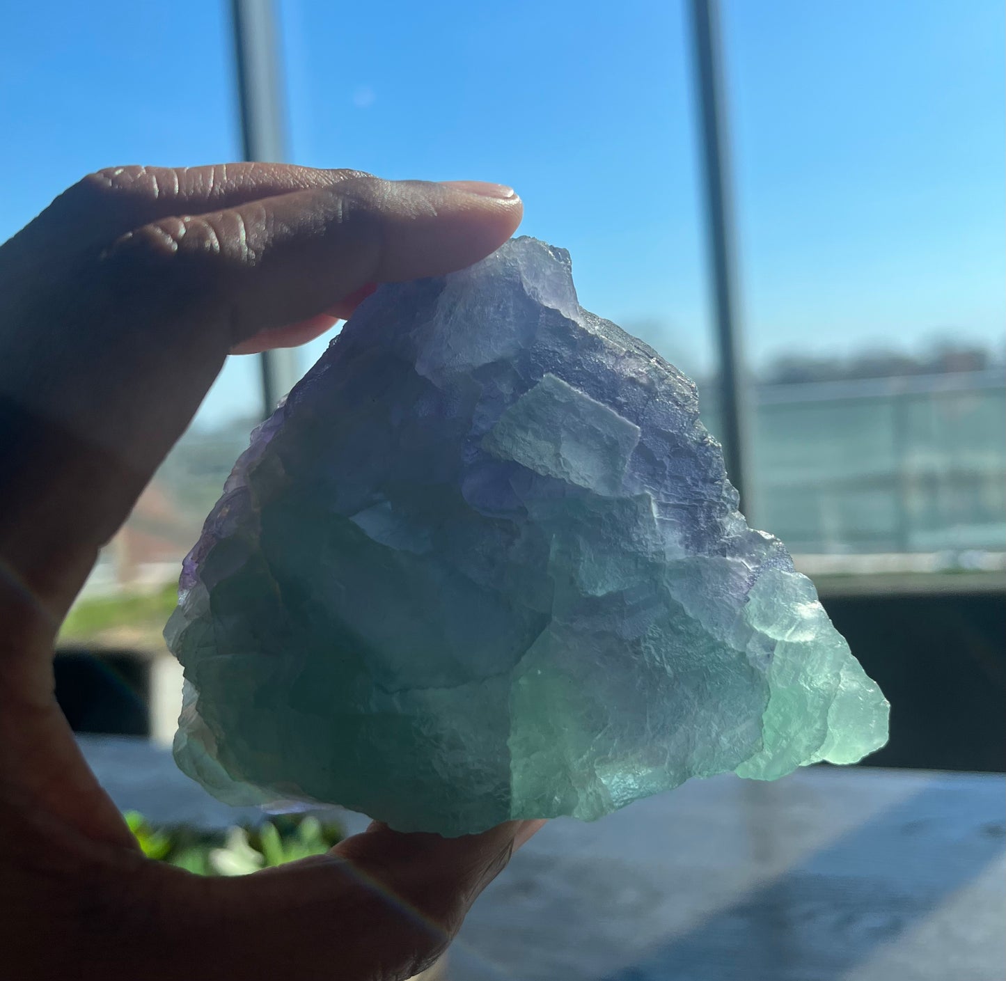 Green and Purple natural geometric Fluorite