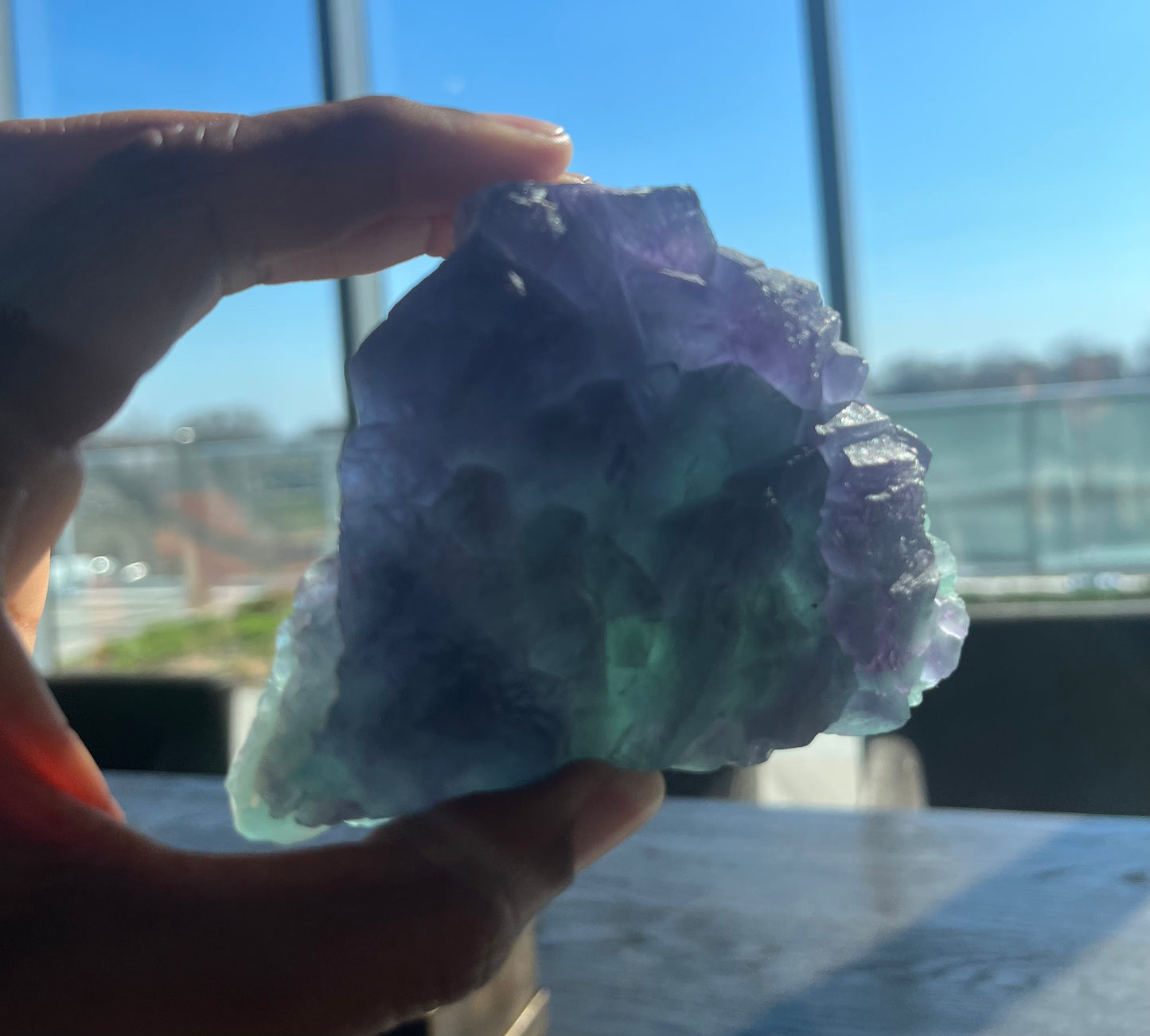 Green and Purple natural geometric Fluorite