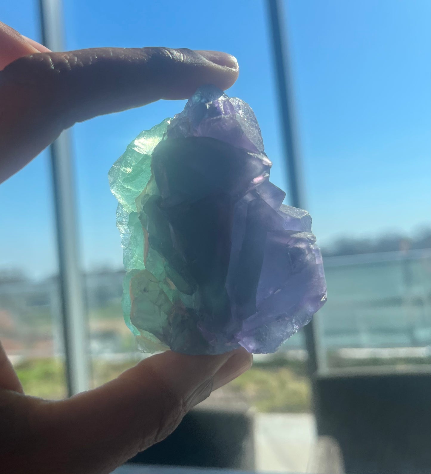 Green and Purple natural geometric Fluorite