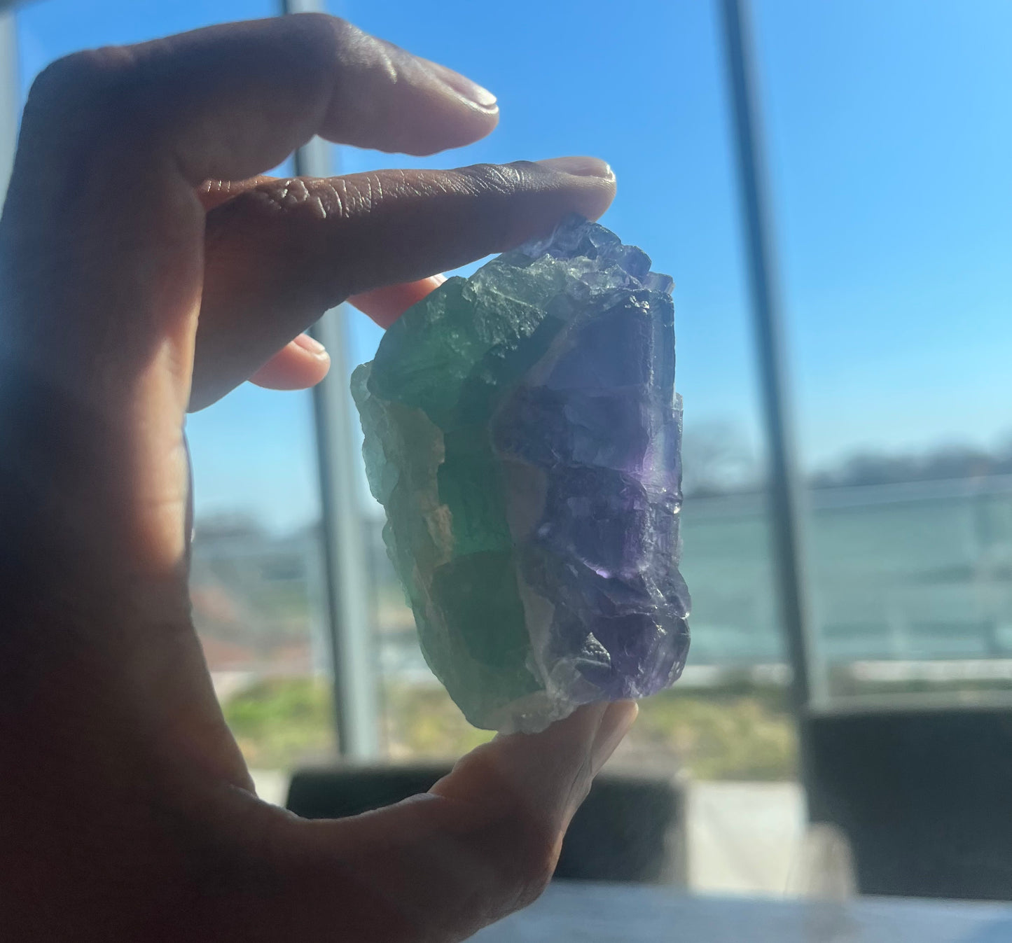 Green and Purple natural geometric Fluorite