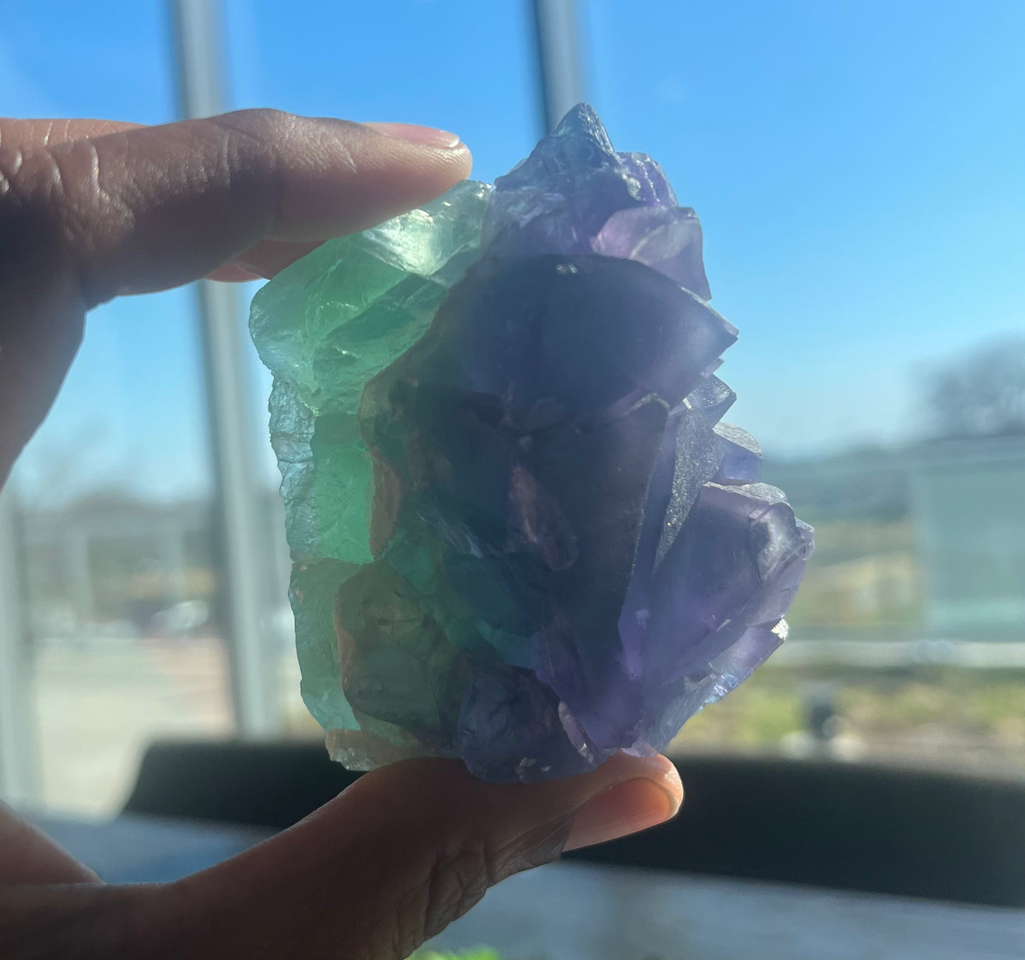 Green and Purple natural geometric Fluorite