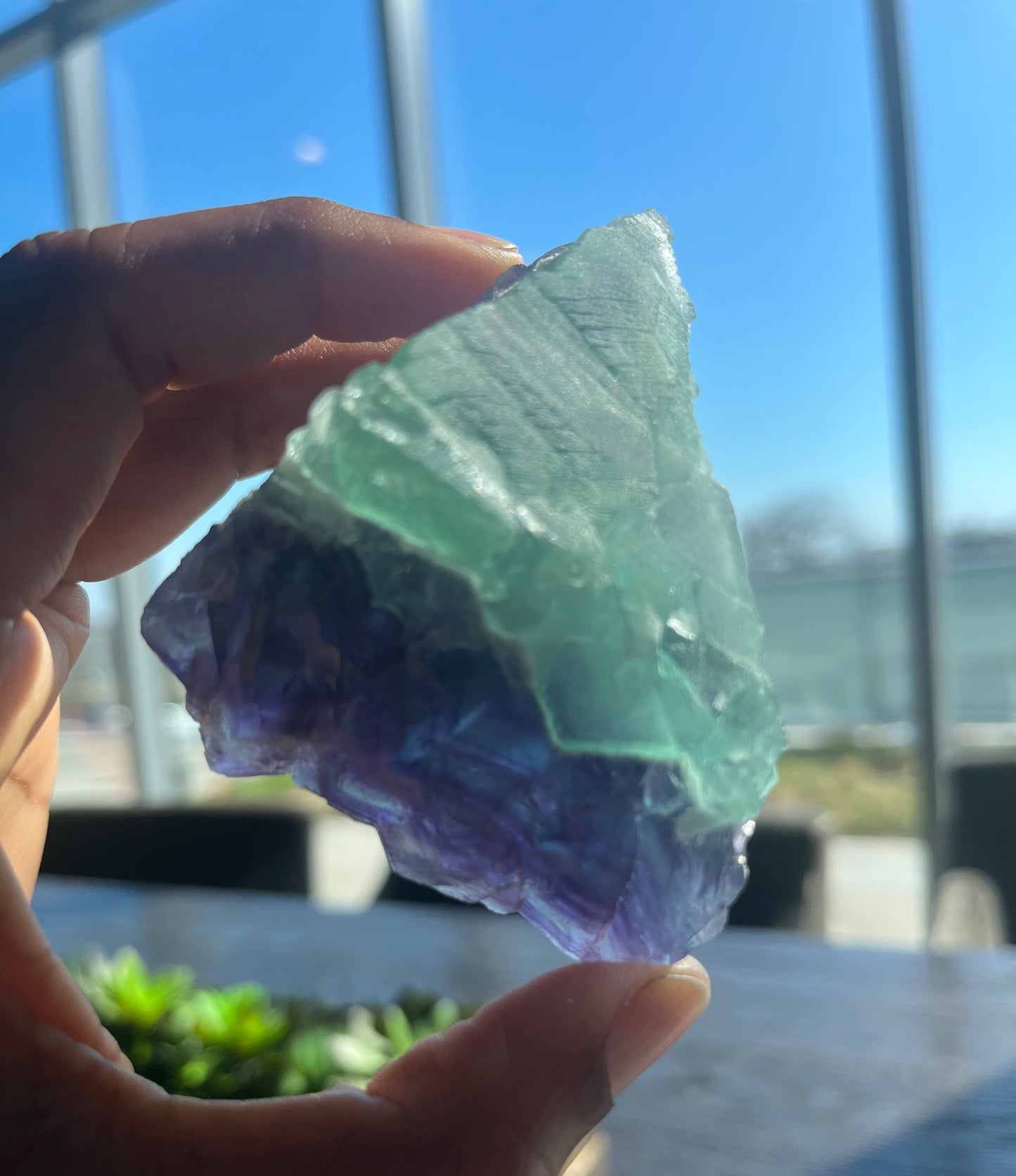 Green and Purple natural geometric Fluorite