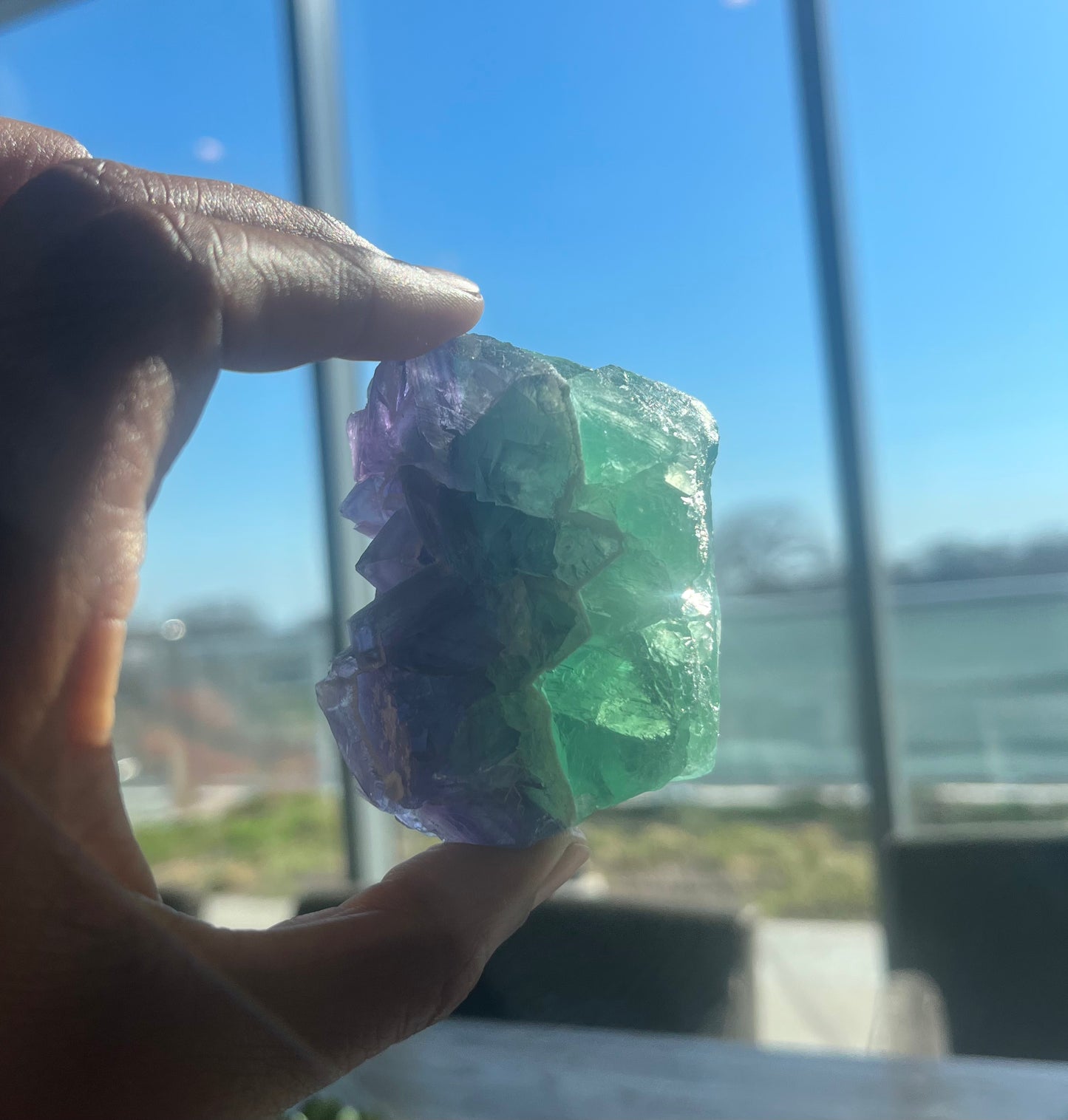 Green and Purple natural geometric Fluorite