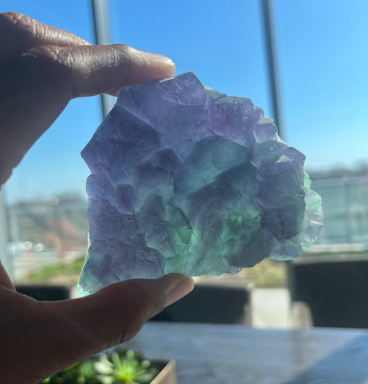 Green and Purple natural geometric Fluorite