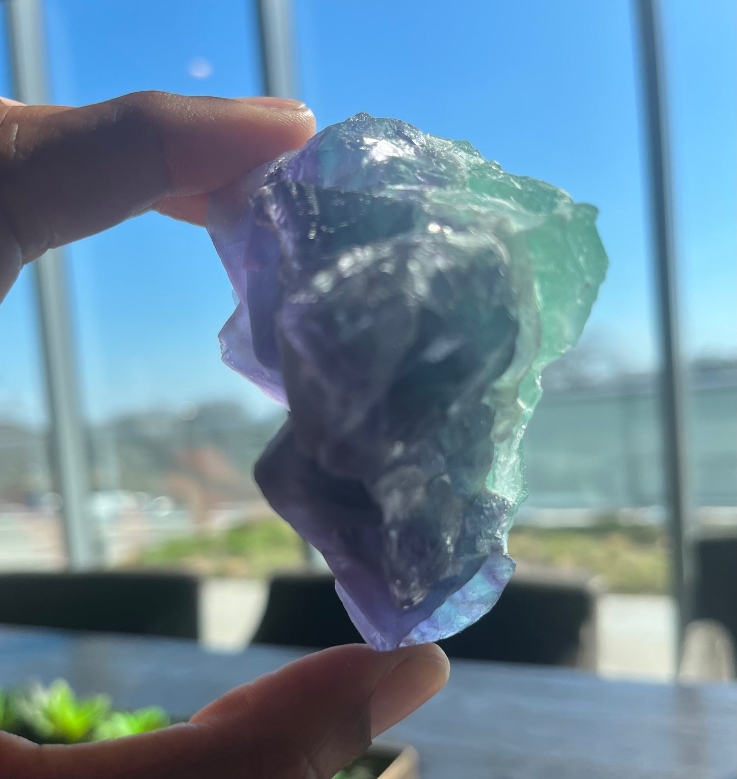 Green and Purple natural geometric Fluorite