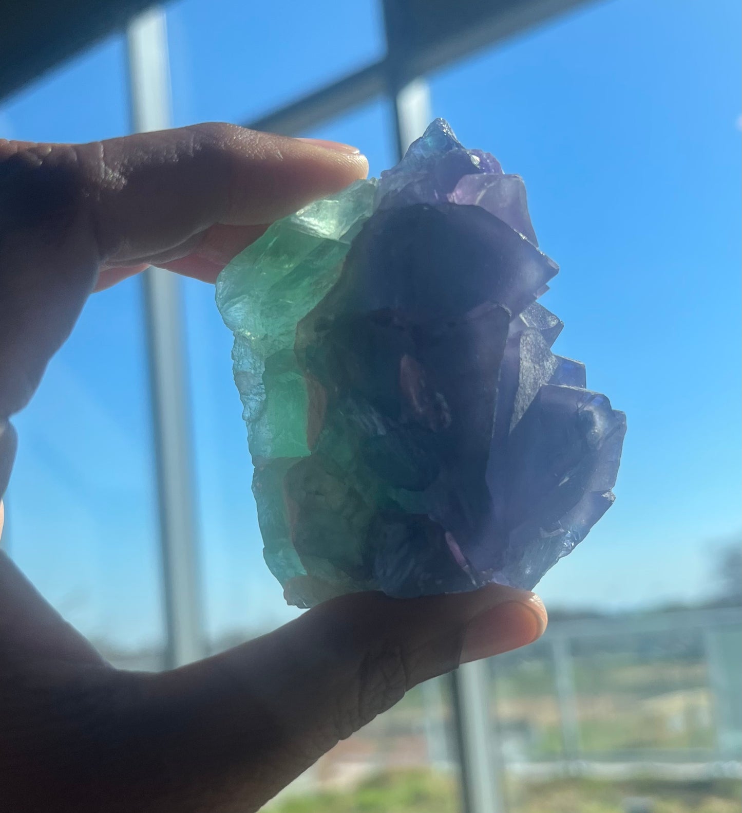 Green and Purple natural geometric Fluorite